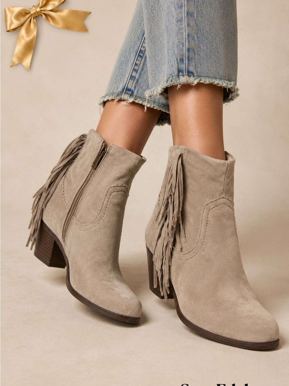 Sam Edelman Beige Suede Fringe Ankle Booties Size 8
